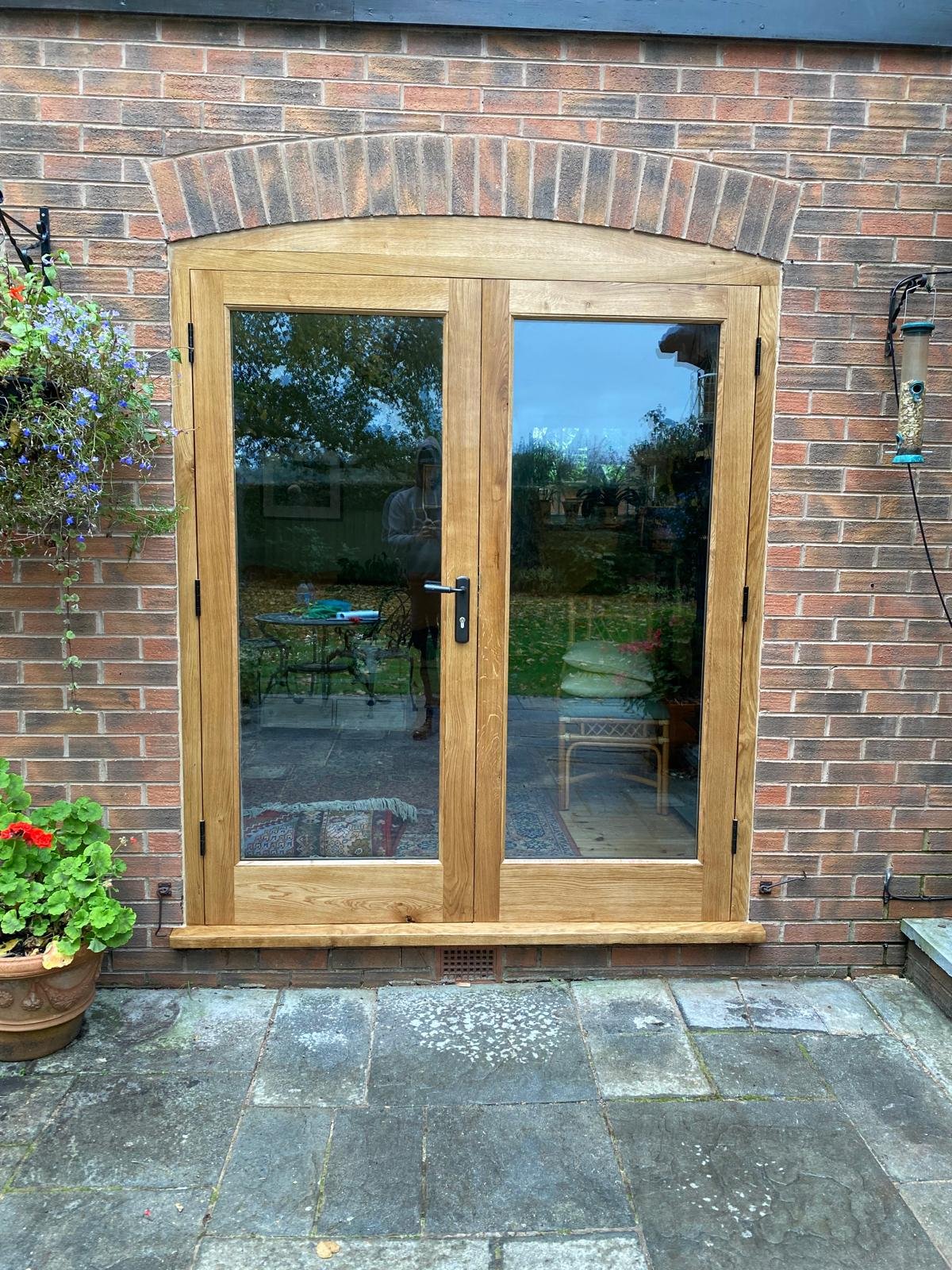 Oak French doors with arch
